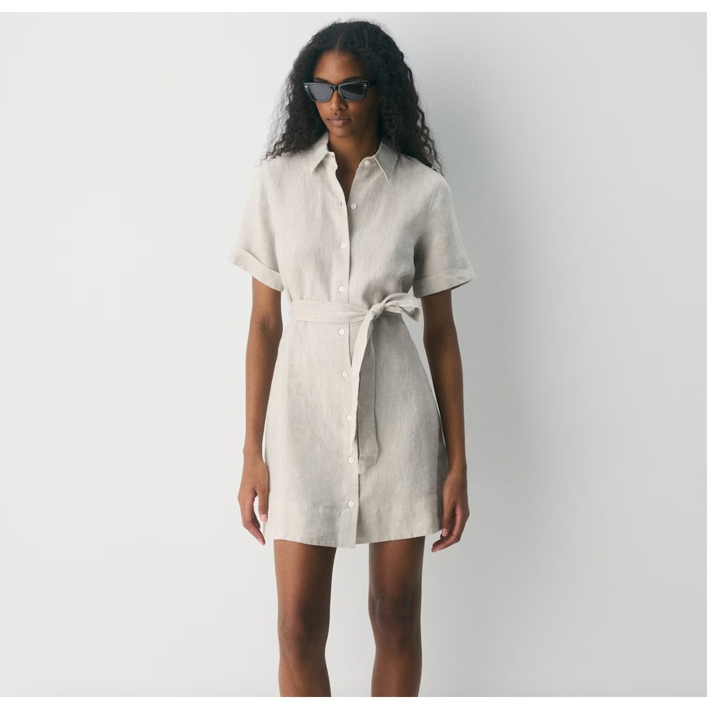 Wilfred Aritzia Eleta Linen Shirt Dress Belted Size Medium undyed ecru
